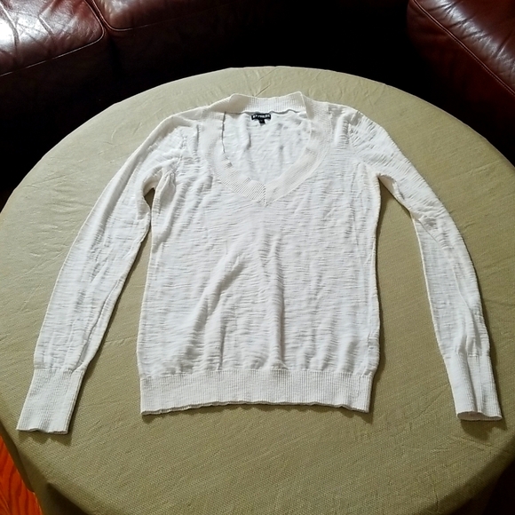 Express White V-Neck Sweater - Picture 1 of 4